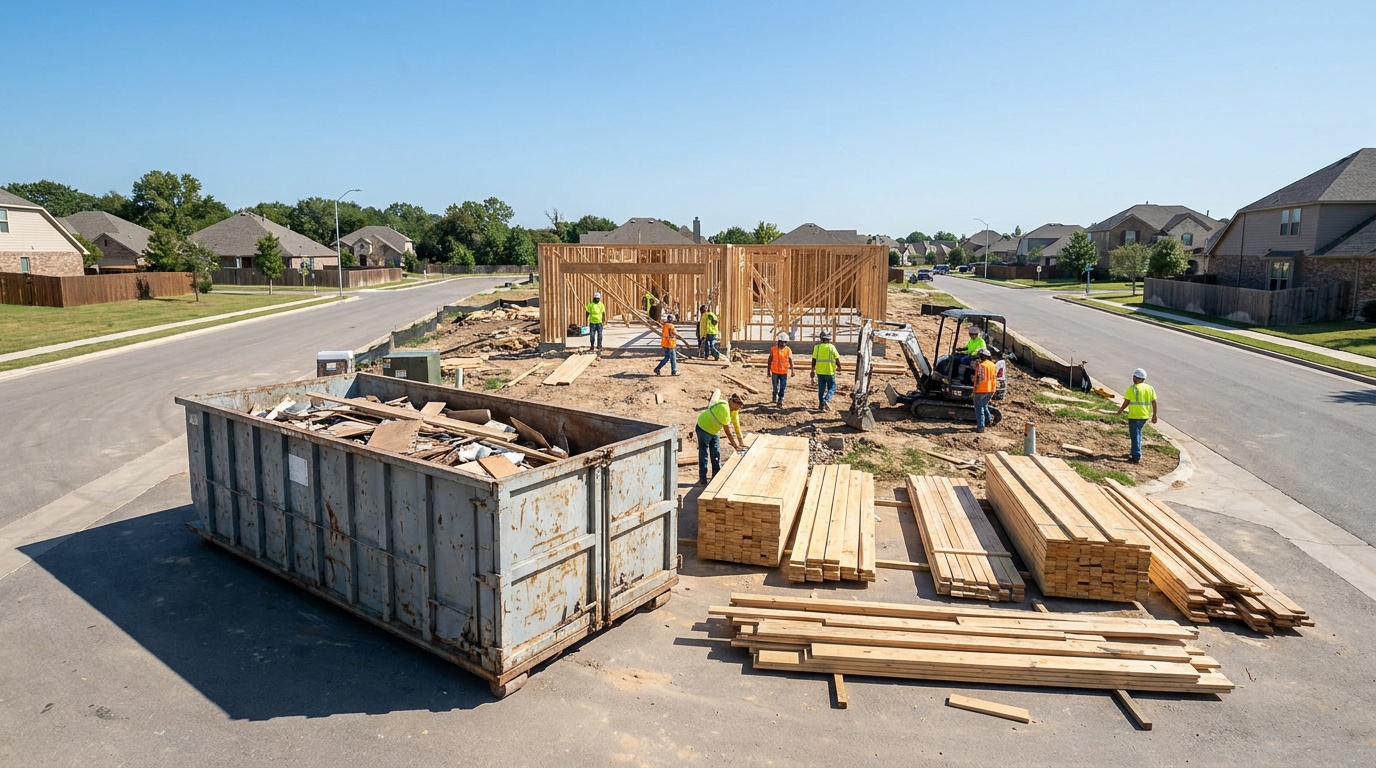 Construction dumpster at a job site in Duncanville