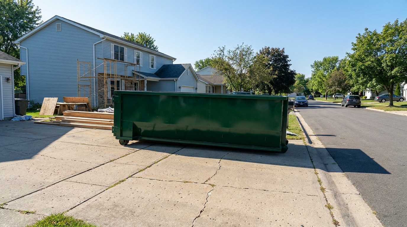 Roll-off dumpster on a residential driveway in Duncanville